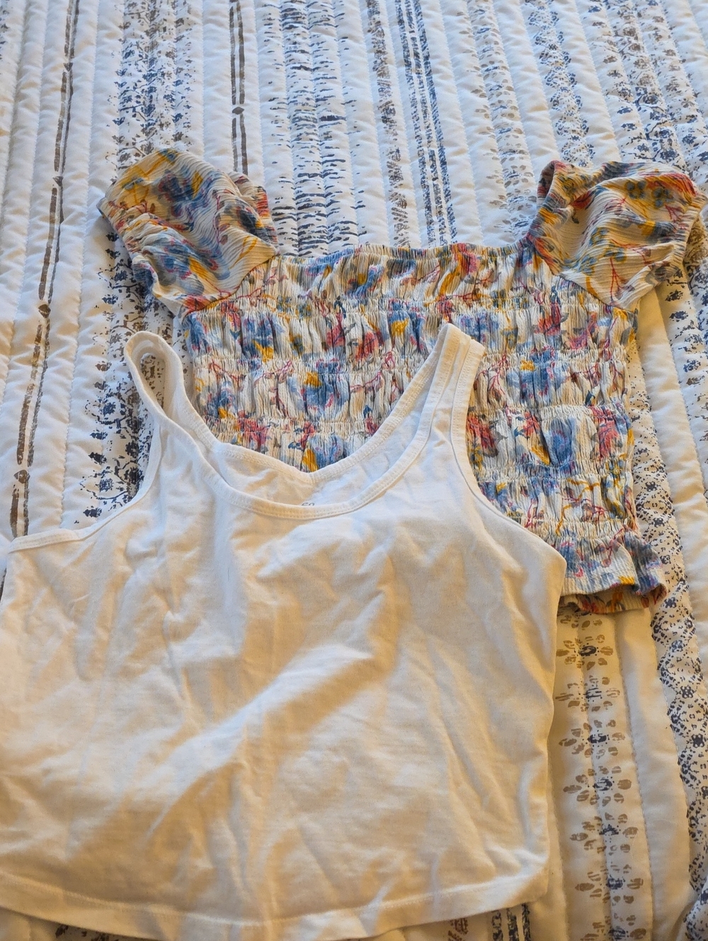 Old Navy White Tank Top with Multicolor Floral Smocked Crop - Women